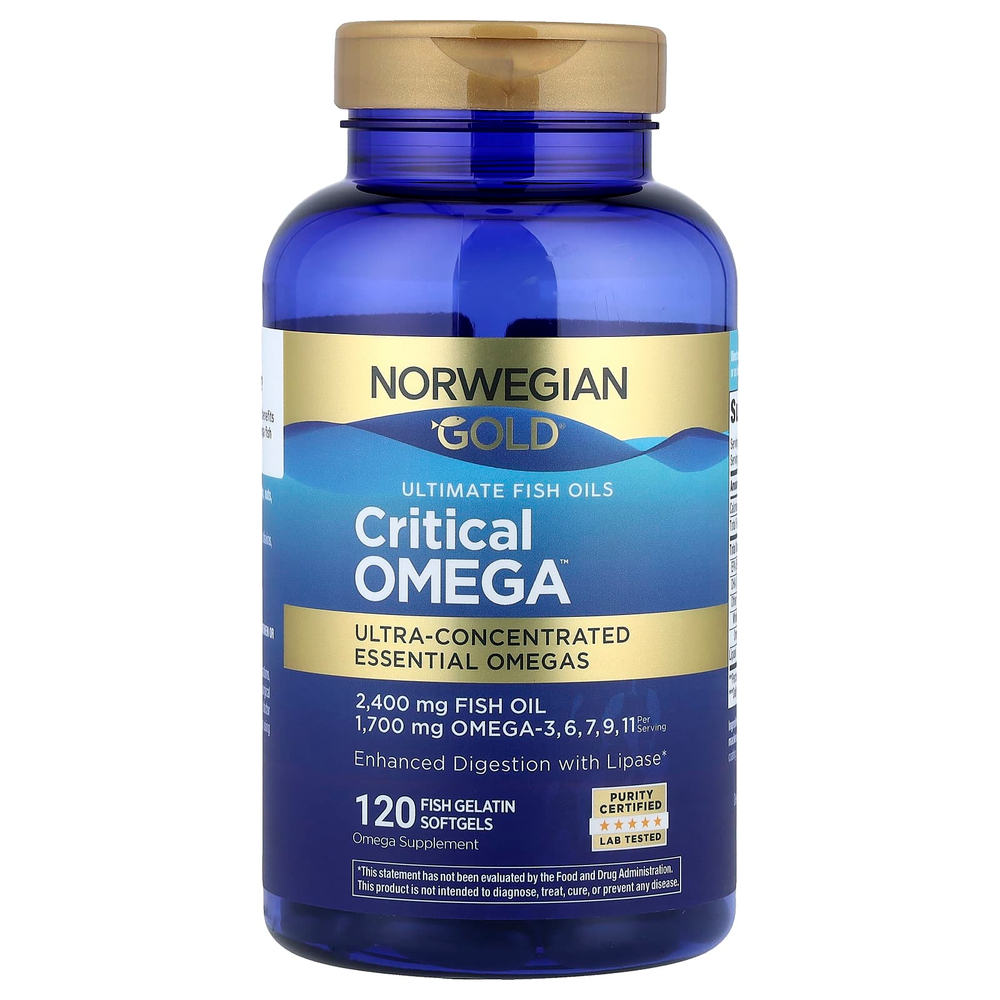 Renew Life, Norwegian Gold®, рыбий жир Critical Omega™, 120 капсул из рыбьего желатина