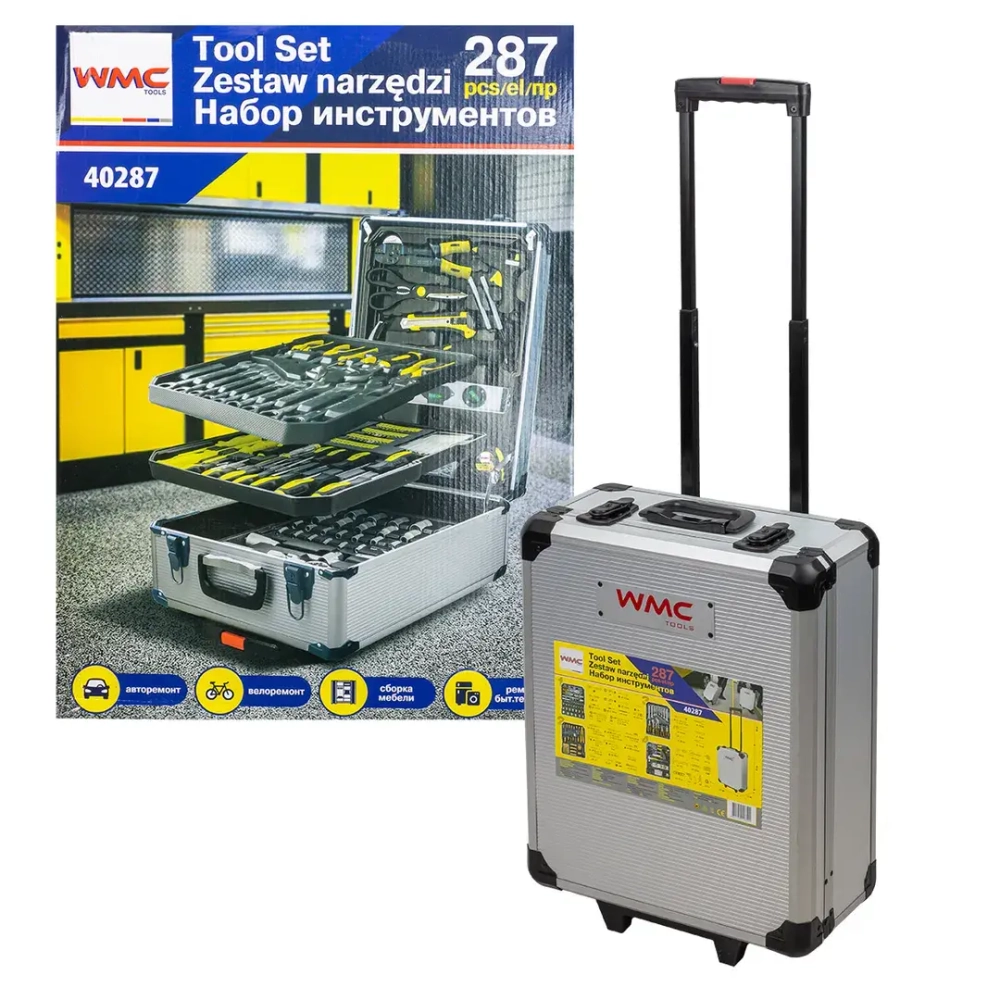 Набор инструментов 287пр. 1/4'',1/2''(6гр.)(4-30мм), в алюминиевом кейсе WMC TOOLS WMC-40287