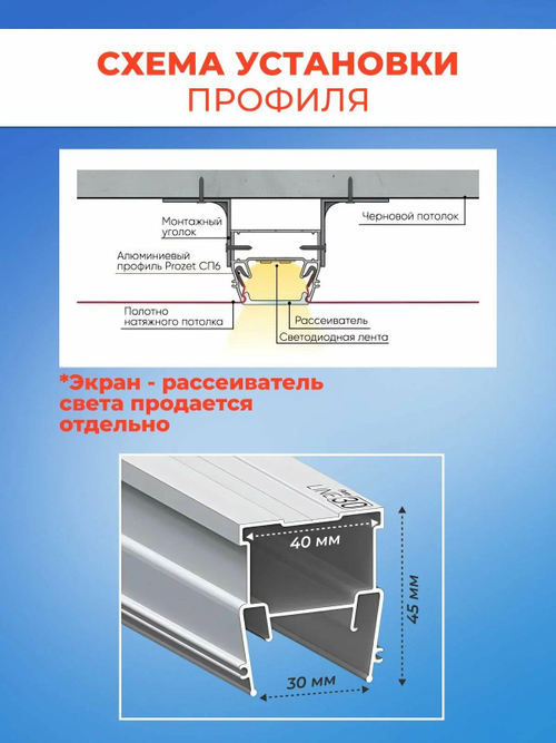 Световые линии профиль для натяжного потолка 30 мм х 8 м