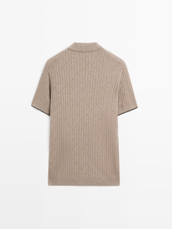 Massimo Dutti Свитер поло из смесового хлопка с узором «косы», бежевый