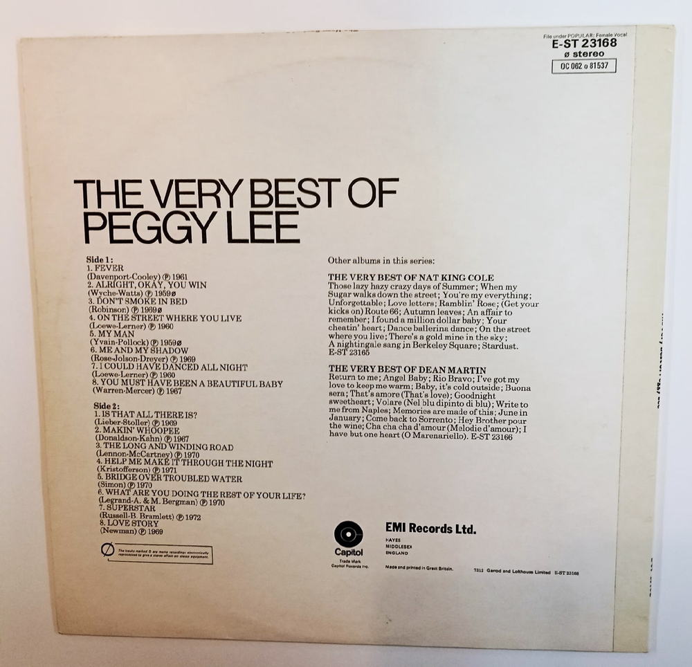 Peggy Lee The Very Best Of Peggy Lee (UK 1973)