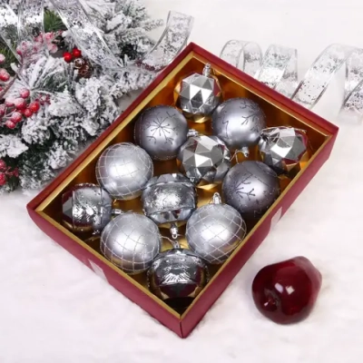 Новогодние шары «Волшебный вальс» 8 см (набор 12 шт), Графит/Серебро