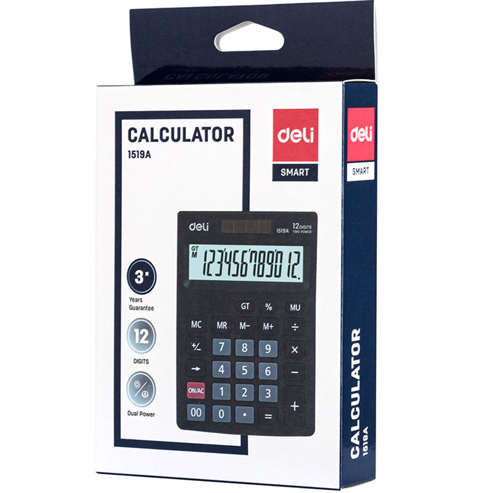 Калькулятор настольный DELI "1519A" 12 разрядный, 144х103х25 мм, черный