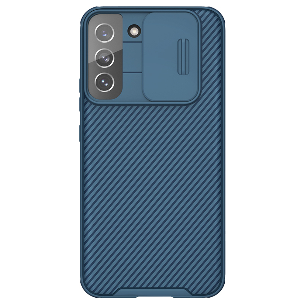 Чехол синего цвета от Nillkin на Samsung Galaxy S22+ Плюс, серия CamShield Pro Case, с сдвижной крышкой для камеры