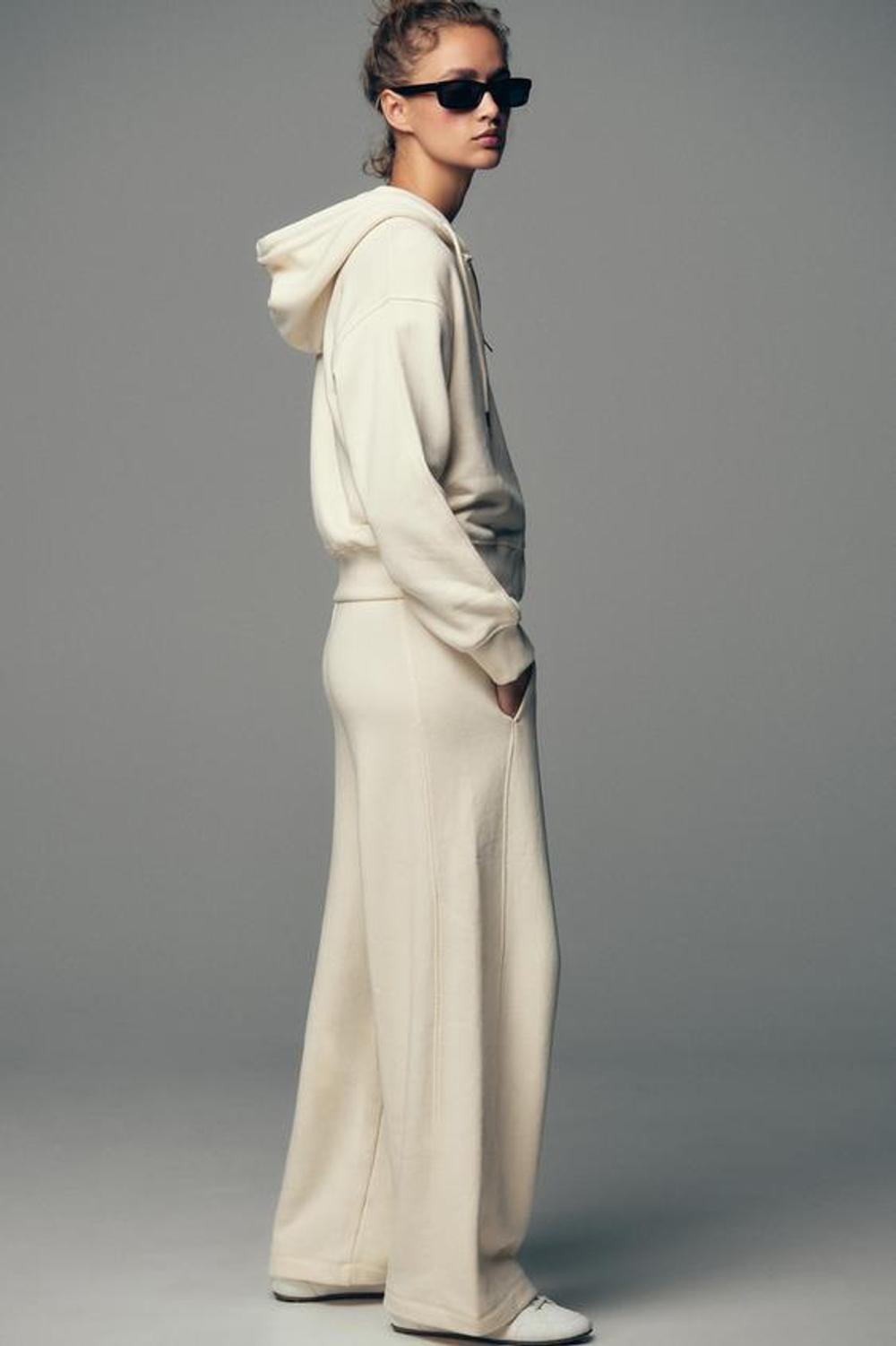 ZARA ШИРОКИЕ БРЮКИ В СТИЛЕ РУСТИК, ЭКРЮ