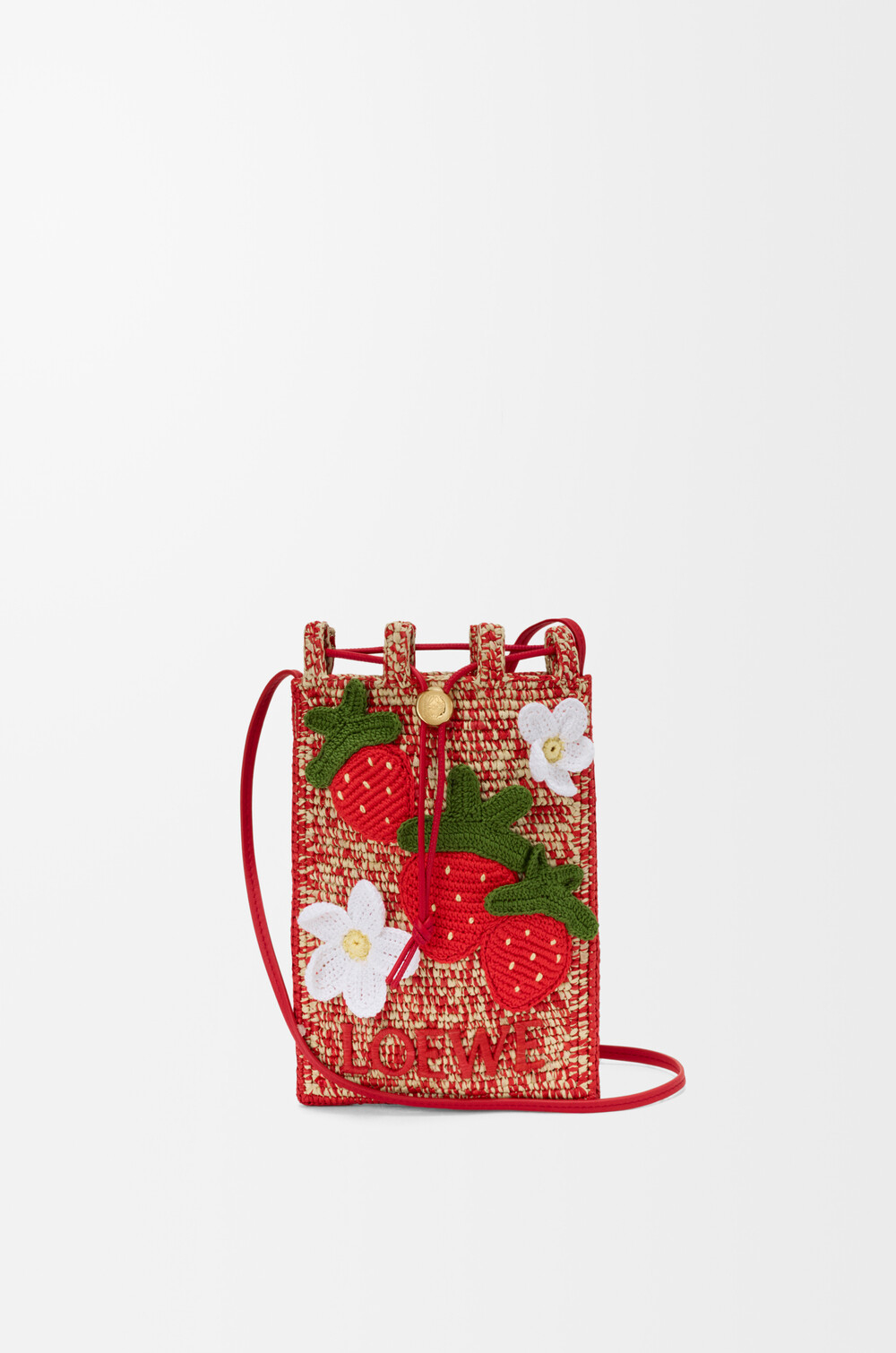 Loewe Сумка-мешок Patch Crochet на шнурке из телячьей кожи и рафии, красный