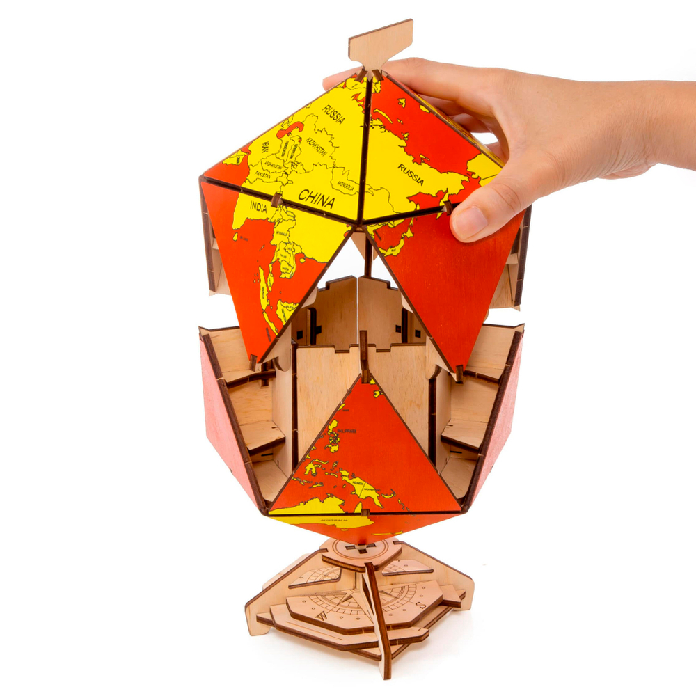 Деревянный конструктор Красный глобус Икосаэдр с секретом (EWA)