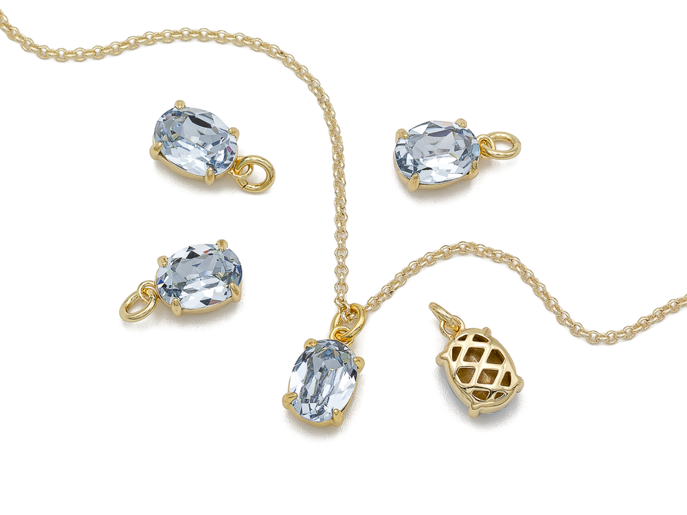 Подвеска Овальная с голубым кристаллом, 10мм