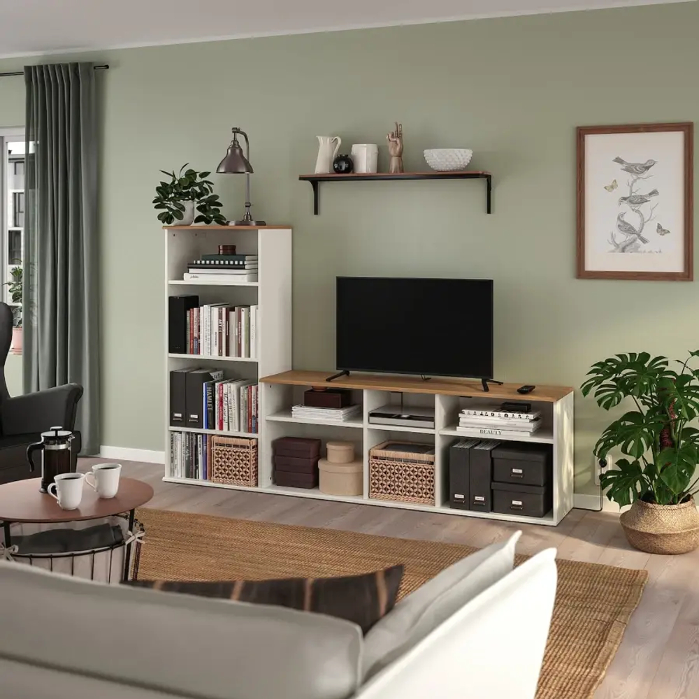 Тумба под телевизор - IKEA SKRUVBY/СКРУВБИ ИКЕА, 38х140х216 см, белый/светло-коричневый