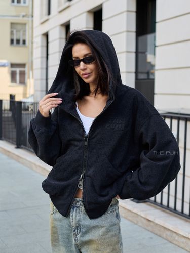 Черная флисовая куртка-худи