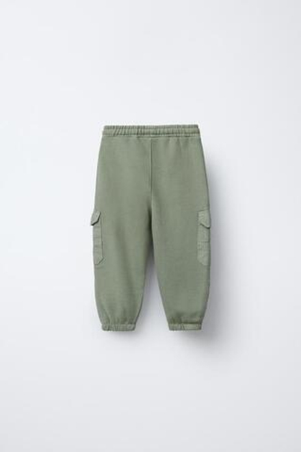 ZARA БРЮКИ-ДЖОГГЕРЫ В СТИЛЕ КАРГО, СВЕТЛО-ЗЕЛЕНЫЙ