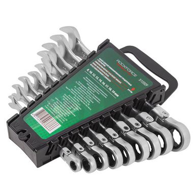 Набор ключей комбинированных трещоточных с шарниром 9пр. (8,10,12,13,14,16,17,18,19мм )в пластиковом держателе RockForce##Rock FORCE RF-51092F