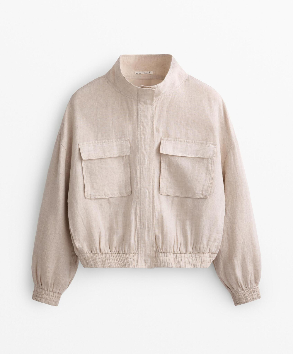 Oysho Куртка-бомбер из 100%-го льна, песочный меланж