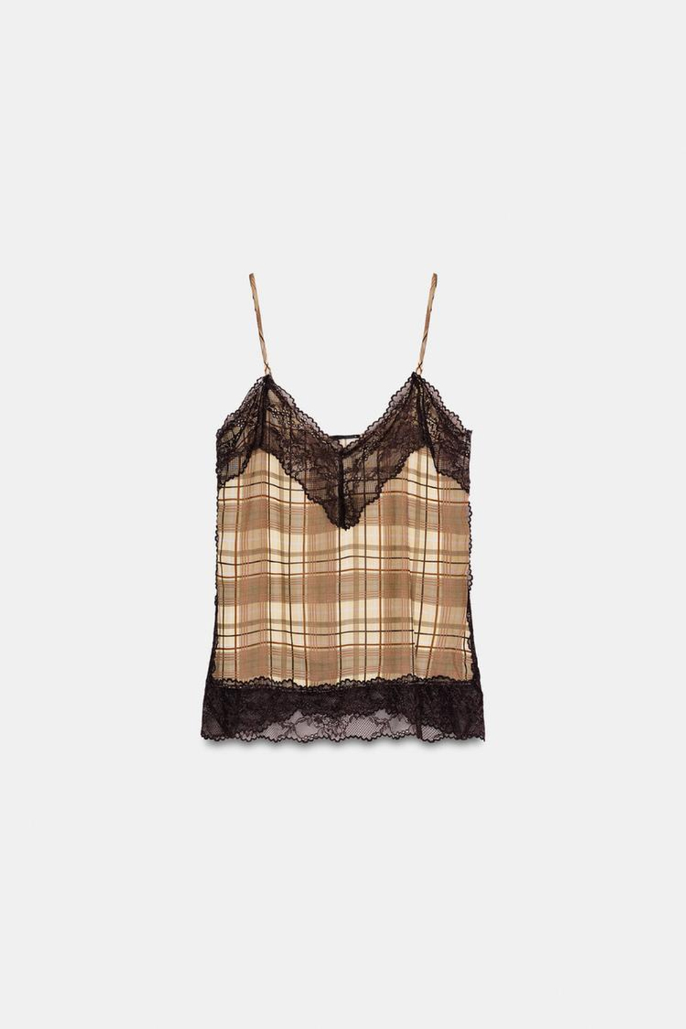 ZARA ТОП В БЕЛЬЕВОМ СТИЛЕ В КЛЕТКУ, РАЗНОЦВЕТНЫЙ