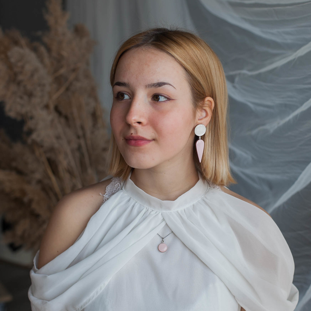 Серьги - Капель Асимметрия - Розовый Жемчуг