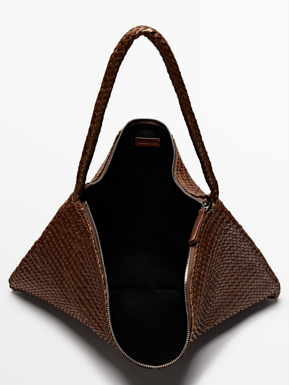 Massimo Dutti Большая плетеная сумка-саквояж из кожи наппа, коричневый