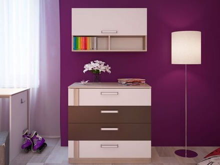 Комод для одежды с ящиками Ясень шимо светлый/Белый/Арабика 83х85,6х51,5 см