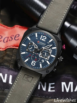 Часы наручные кварцевые CURREN на кожаном ремешке, черный/серый W8450-01