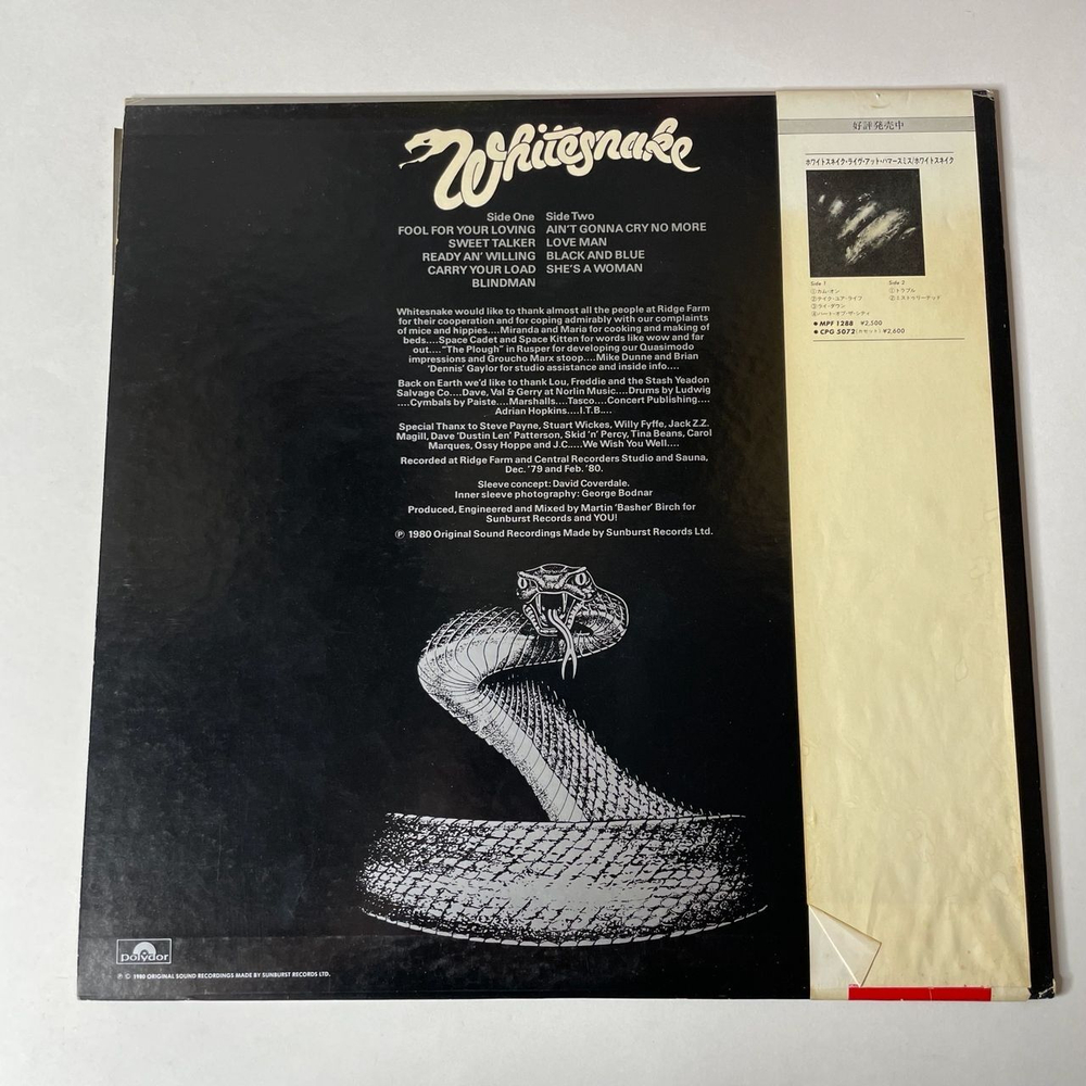 Винтажная виниловая пластинка LP Whitesnake Ready An Willing (Japan 1980) (Obi) Black And Blue