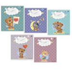 Тетрадь 12л., клетка, Alingar, скрепка, блок офсет, 100% белизна, мелованный картон (стандарт), "Плюшевые мишки", 5 дизайнов в пленке т/у