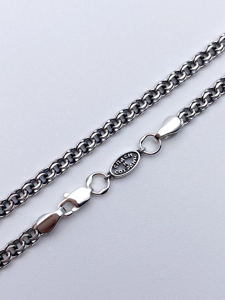 Цепь из серебра/Бисмарк/Чернение/Со вставкой "Спаси и сохрани"/С алмазной огранкой