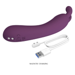 Фиолетовый вибратор с ушками DJ Rabbit - 13,9 см.