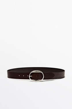 Massimo Dutti Ремень из кожи наппа с овальной пряжкой, коричневый