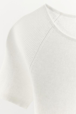 ZARA БАЗОВАЯ ФУТБОЛКА В РУБЧИК, БЕЛЫЙ