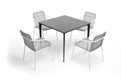 "Малага" обеденная группа на 4 персоны со стульями "Тунис", каркас белый, роуп светло-серый