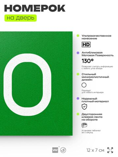 Номер на дверь 810, табличка на дверь для офиса, квартиры, кабинета, аудитории, склада, зеленая 120х70 мм, Айдентика Технолоджи