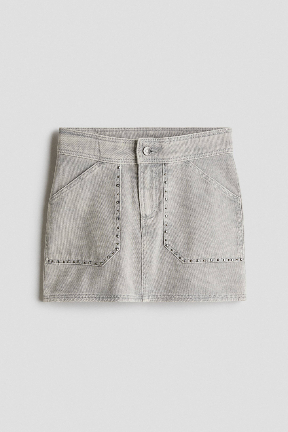 H&M Джинсовая юбка с заклепками, светло-серый