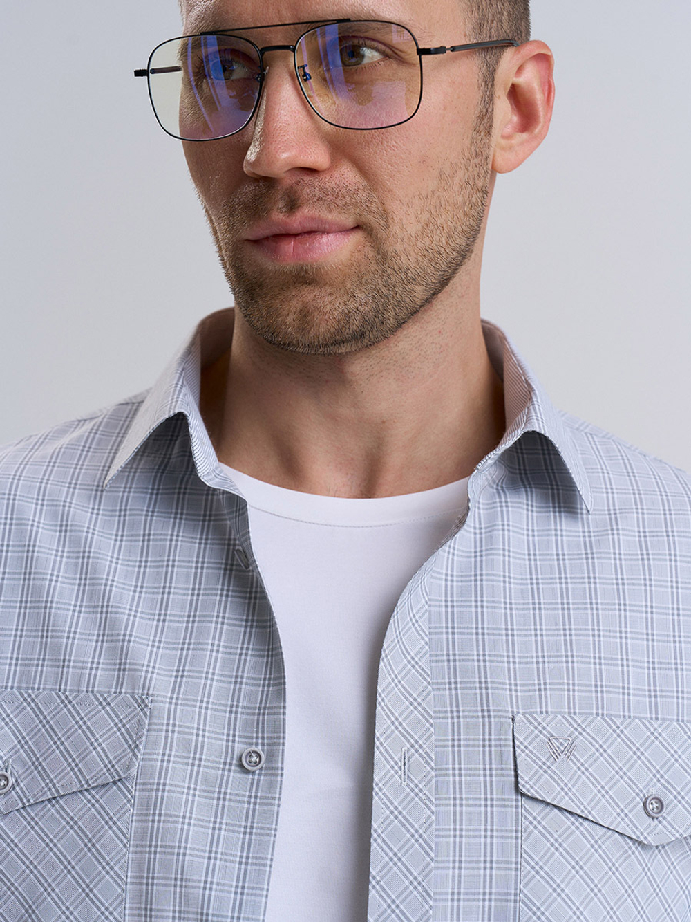Сорочка мужская VESTER длинный рукав, цвет серый, клетка, хлопок/пэ 50314 48