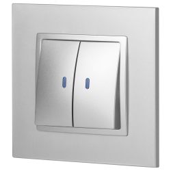 Выключатель ЭРА Elegance 14-1105-03 двойной с подсветкой 10АХ-250В IP20 алюминий | Эра Elegance