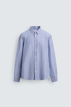 ZARА РУБАШКА REGULAR FIT ИЗ ЛЬНА И ХЛОПКА, БЕЛЫЙ/НЕБЕСНО-ГОЛУБОЙ