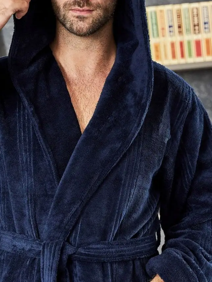 Халат мужской АДАМ с капюшоном Синий "Polens"