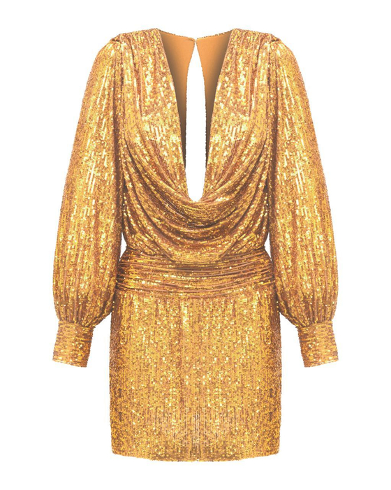 Платье мини из пайеток с драпировкой