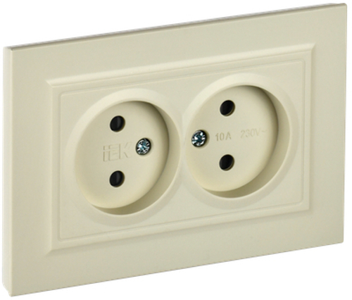 BRITE Розетка 2-местная без заземления с защитными шторками 10А в сборе РСш12-2-БрКр бежевый IEK