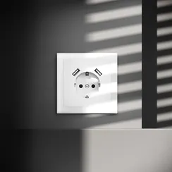 Розетка встраиваемая VOLTUM S70 с заземлением и защитными шторками, 16А, с USB, A+A, (белый матовый)