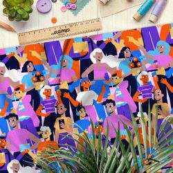 Ткань атлас разноцветные люди