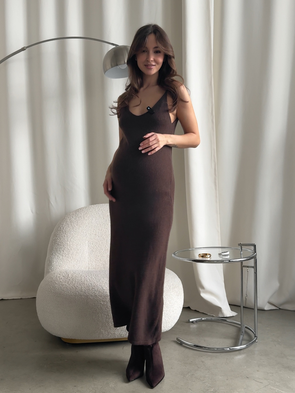 Комплект вязаный, длинное платье на лямках и короткий кардиган