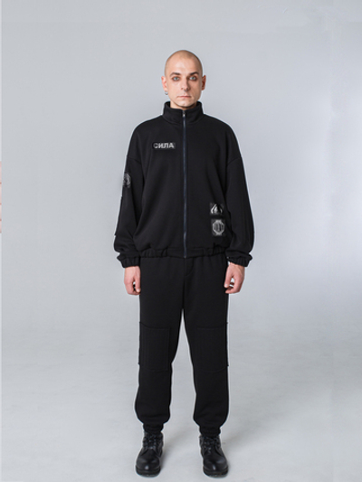 Толстовка "Пацанская" с нашивками. Черная