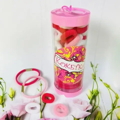 Резинки для волос детские в тубе 28шт «ЗАБАВА», зефирки, цвет розовый / белый, d-2см (наклейка Кокетка)