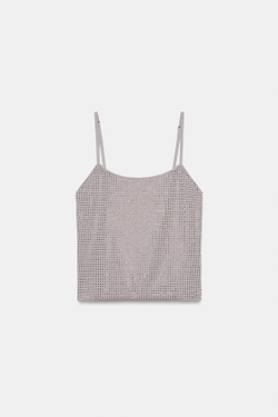 ZARA ТОП НА БРЕТЕЛЯХ С БЛЕСКОМ, ТЕМНО-СЕРЫЙ