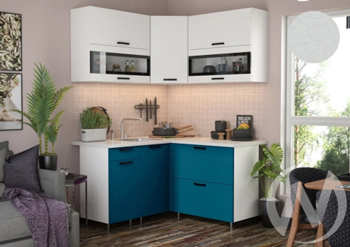 Кухня Техно 1;4*1;4 (белый/белый снег софт; атлантик софт/антарес) Компоновка №2