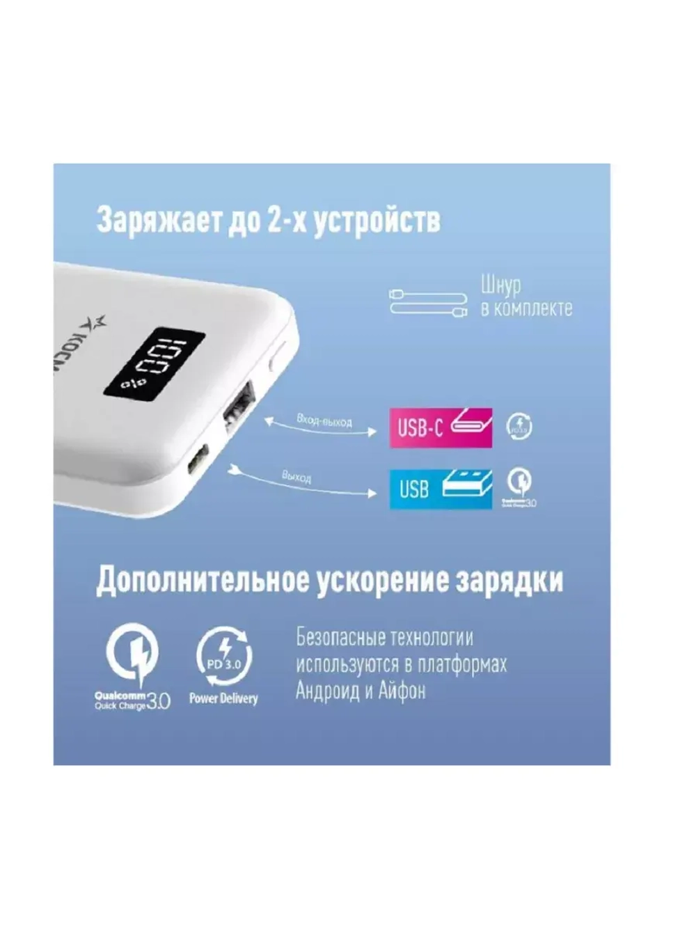 Внешний аккумулятор Power bank 10000mAh