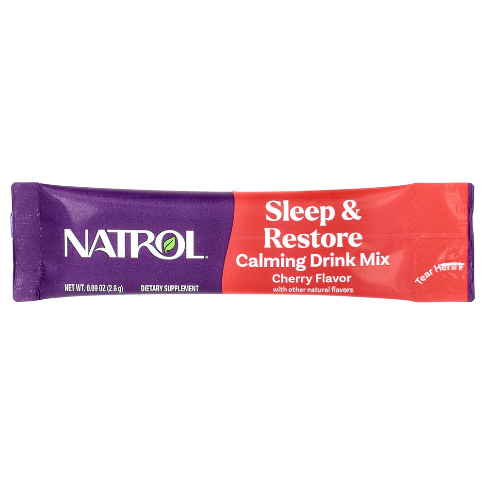 Natrol, Sleep & Restore, успокаивающая смесь для напитков, без мелатонина, вишня, 10 пакетиков по 2,6 г (0,09 унции)