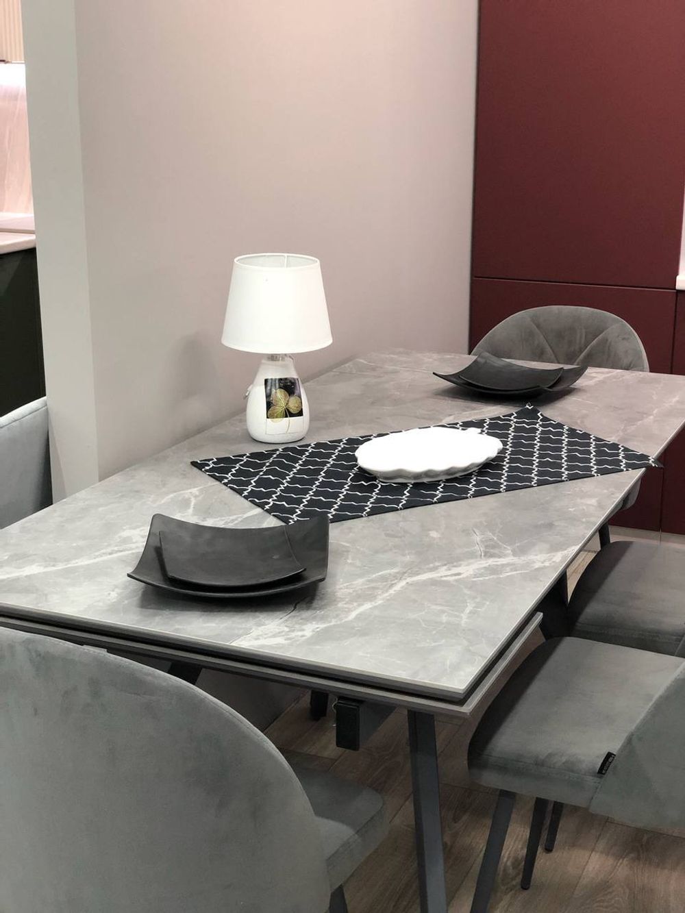 Стол "Рене", (Серый Мрамор/Черный)