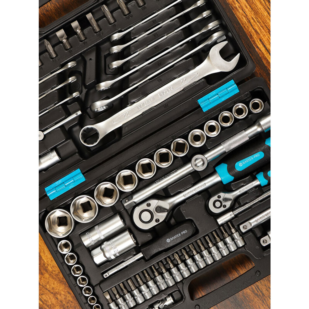 Набор слесарных инструментов Bartex, 1/2", 1/4", CrV сталь, кейс, 82 пр, шт