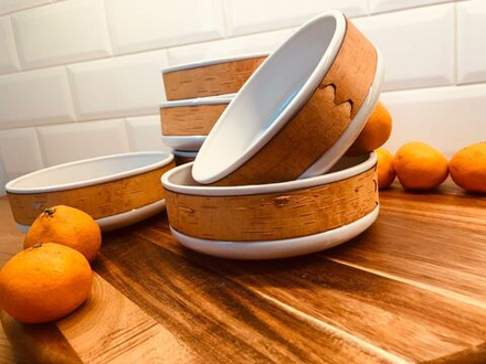 Набор из двух малых фарфоровых пиал для завтрака с берестой. Коллекция Log (Бревно)