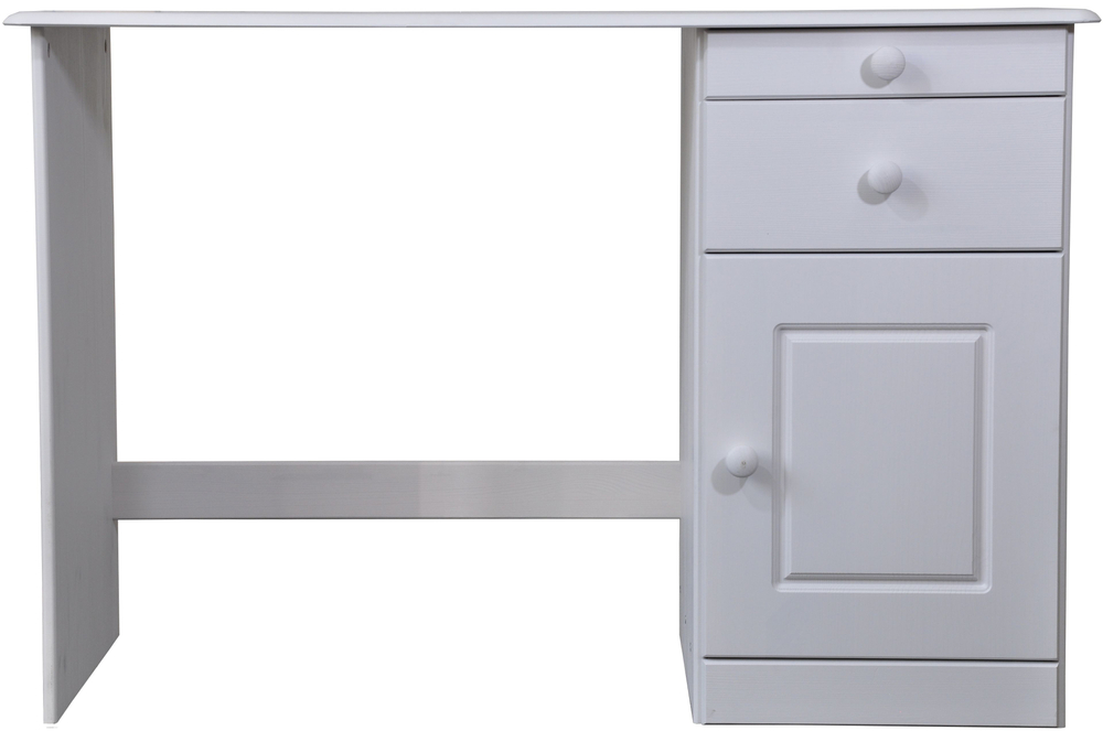 Стол компьютерный, 110х55х74, Вадим, письменный, из массива дерева, с ящиком и тумбой, белый, Dipriz